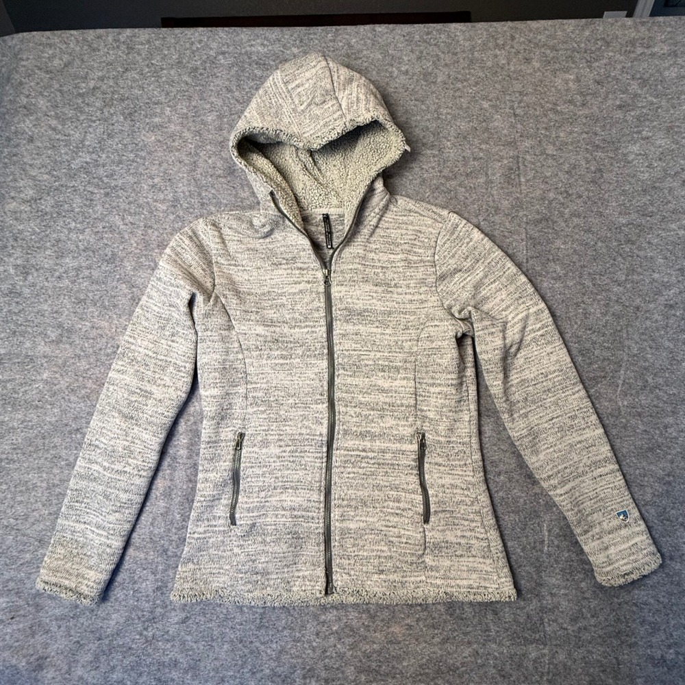 KUHL Alska Hoody Womens M Gray Full Zip Fleece Lined Sweater Jacket Thumbholes